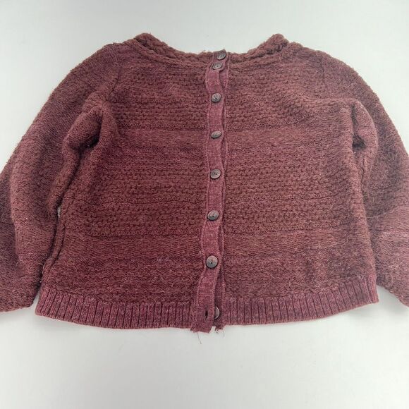 Anthropologie Moth Sandstripe burgundy button back sweater XS Wool Alpaca - Picture 6 of 6